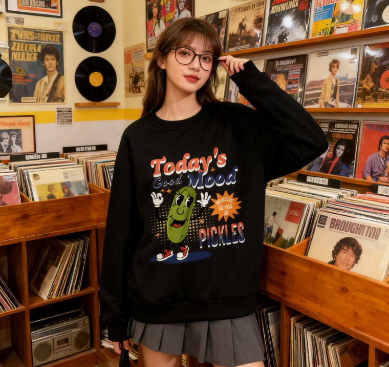 Today's Good Mood" Pickle Character Graphic Crewneck