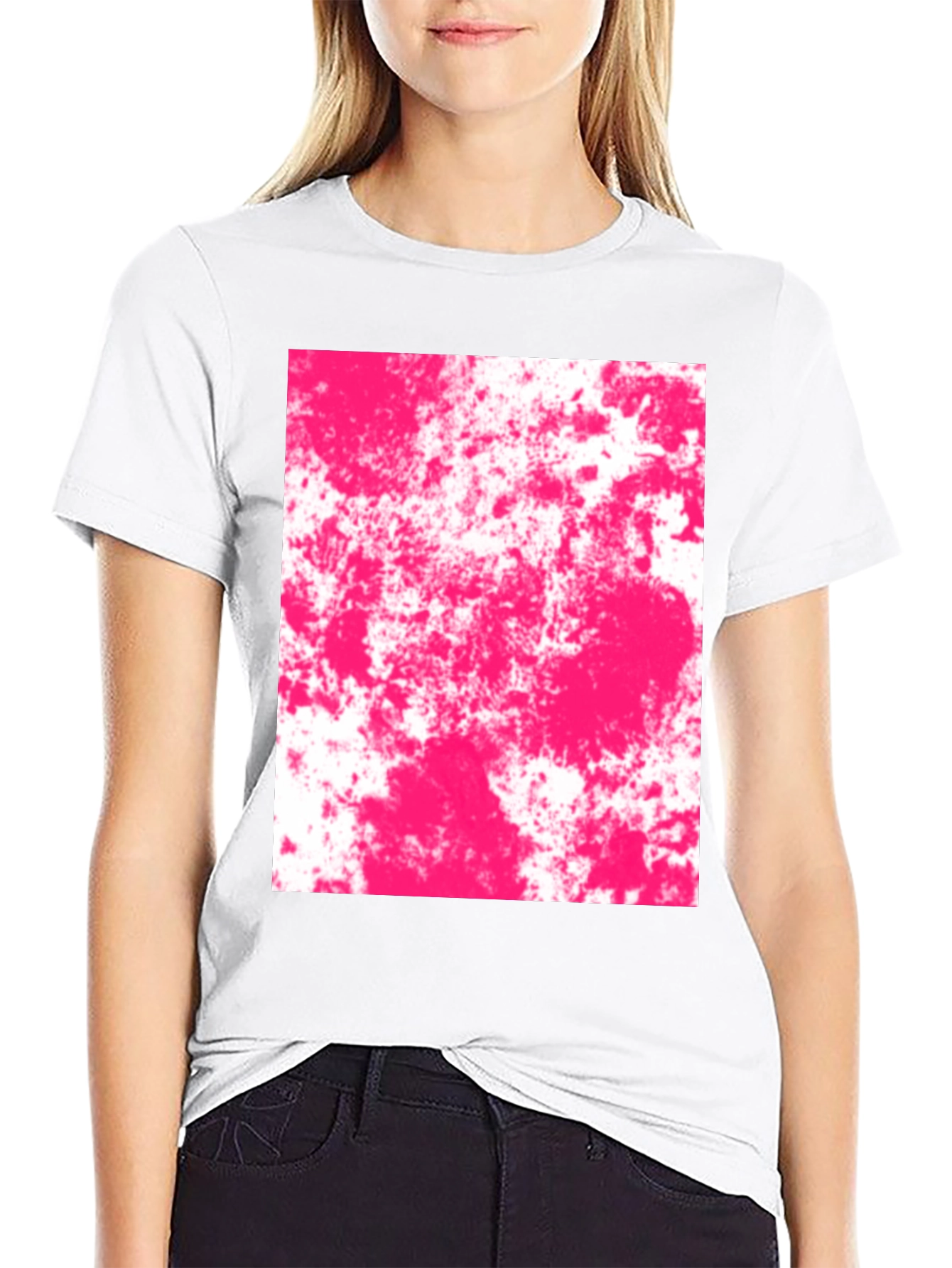 Abstract Pink Splatter Graphic Black T-Shirt