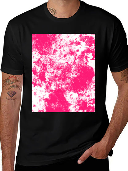 Abstract Pink Splatter Graphic Black T-Shirt