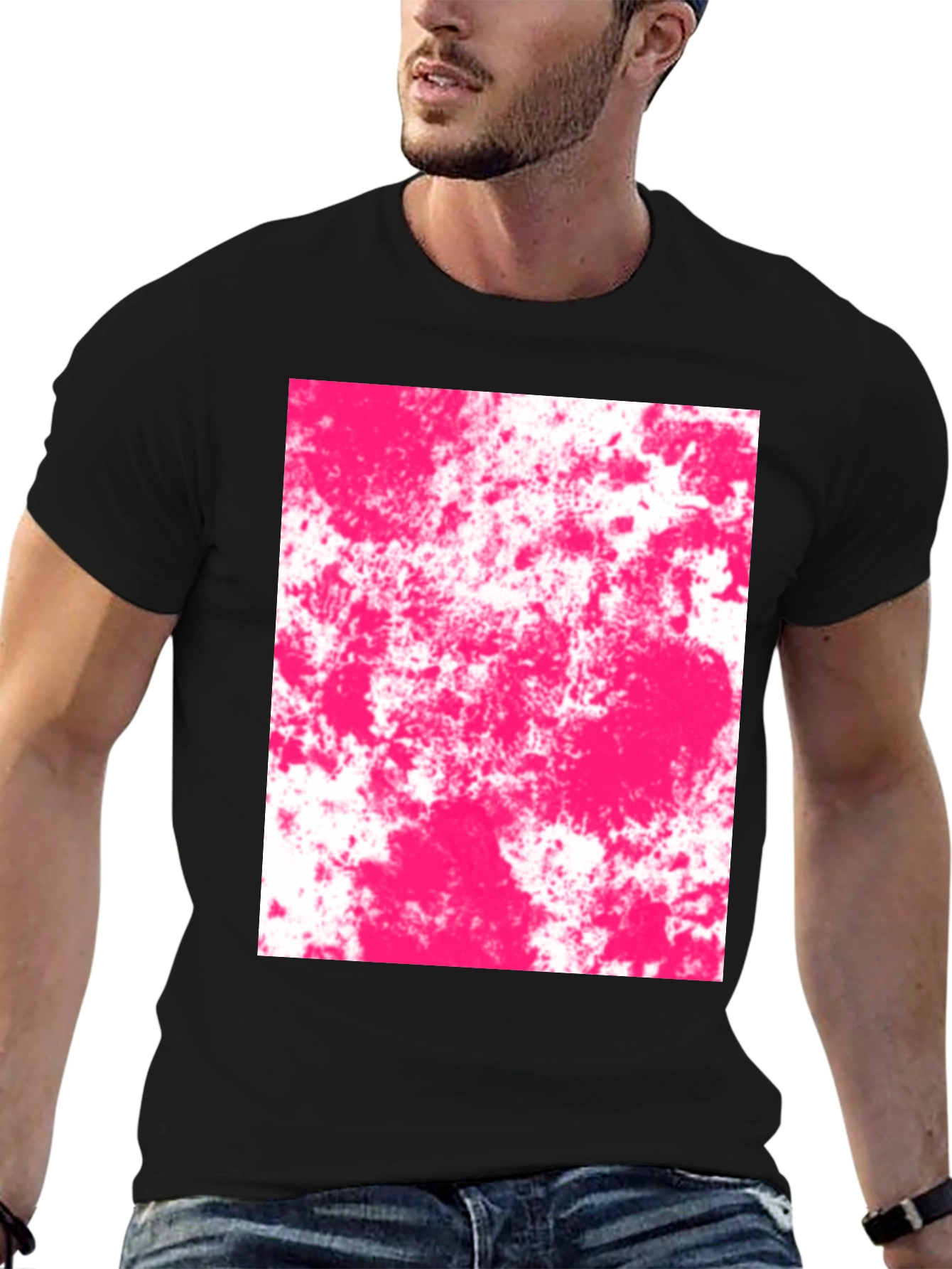 Abstract Pink Splatter Graphic Black T-Shirt