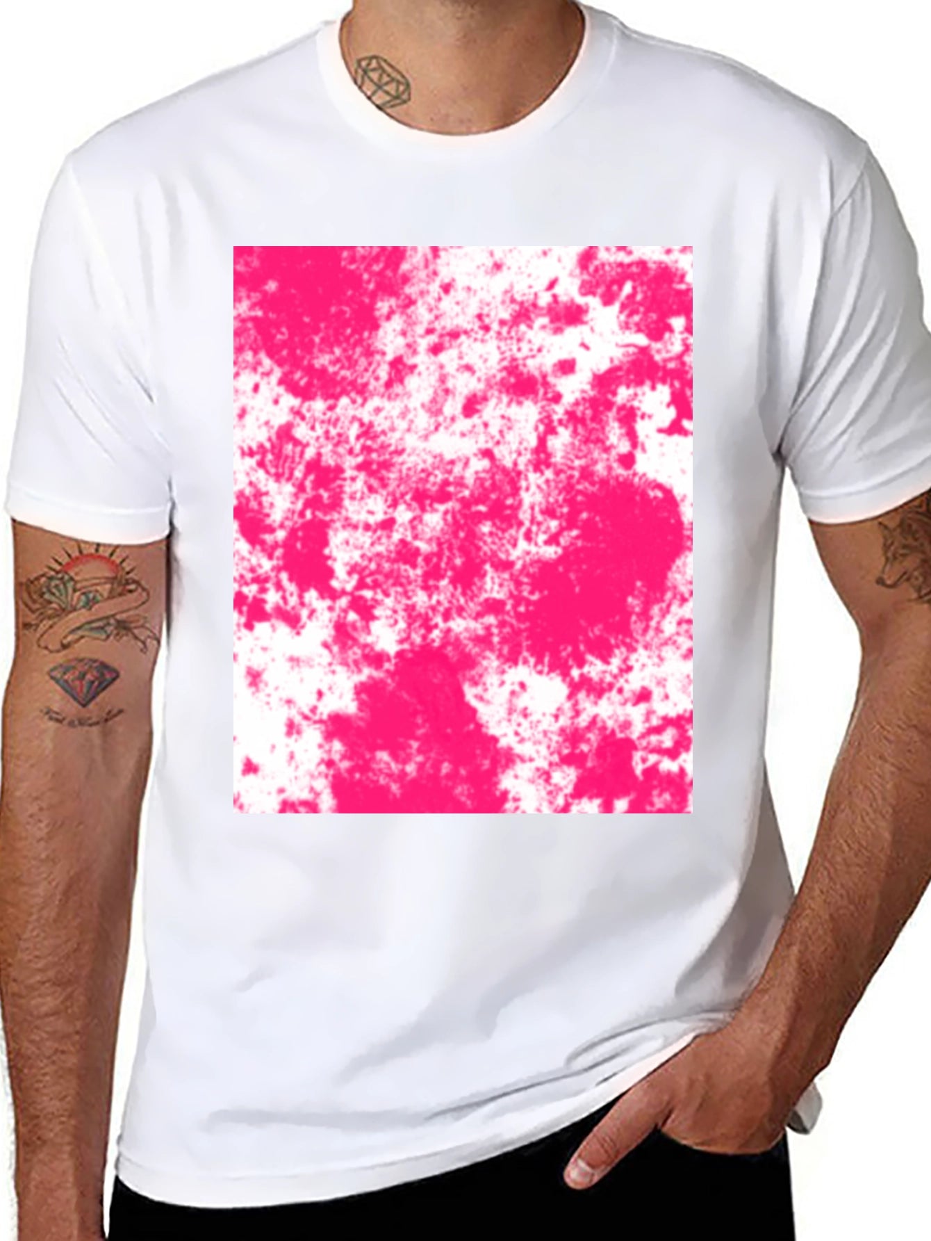 Abstract Pink Splatter Graphic Black T-Shirt