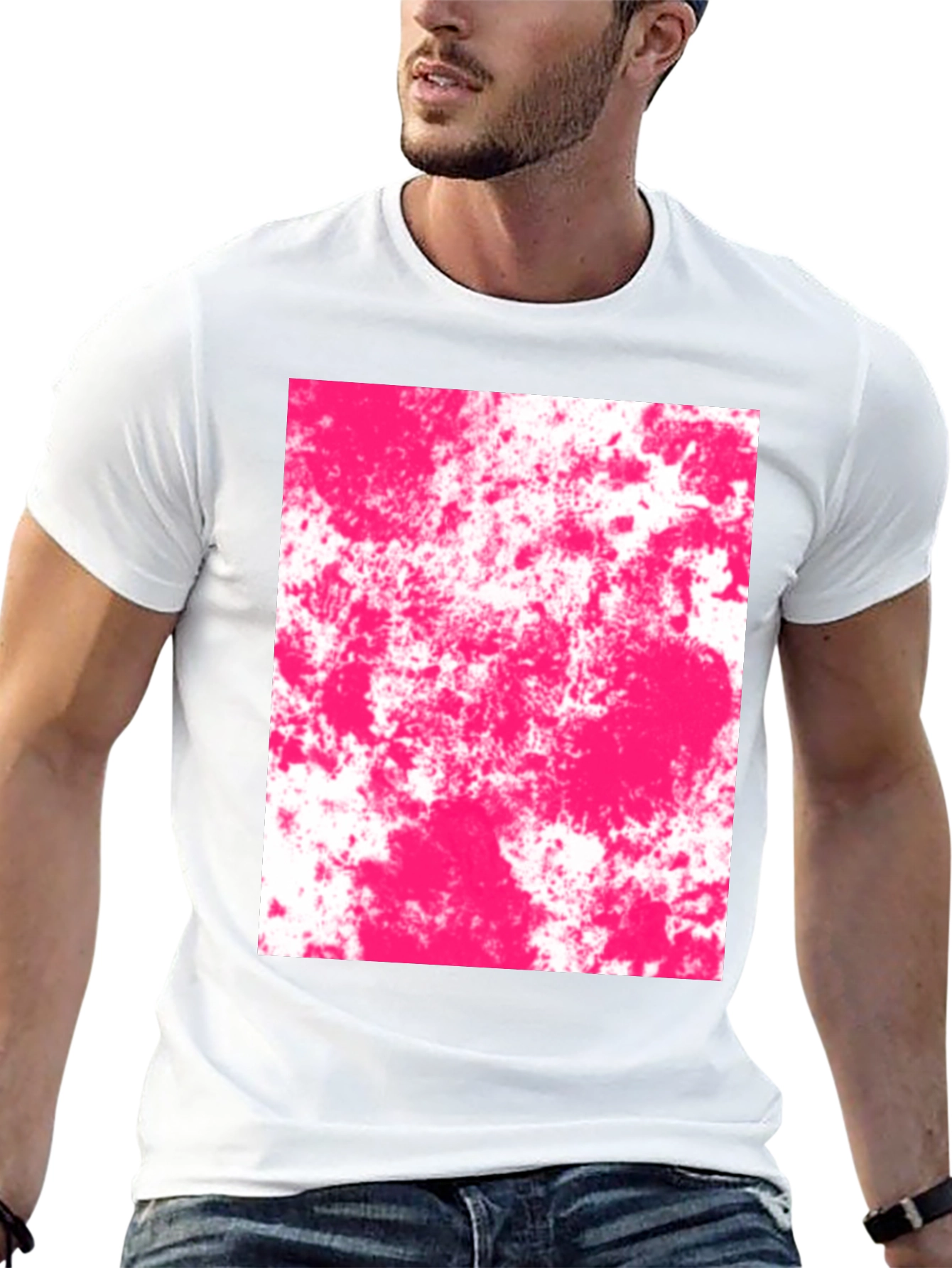 Abstract Pink Splatter Graphic Black T-Shirt