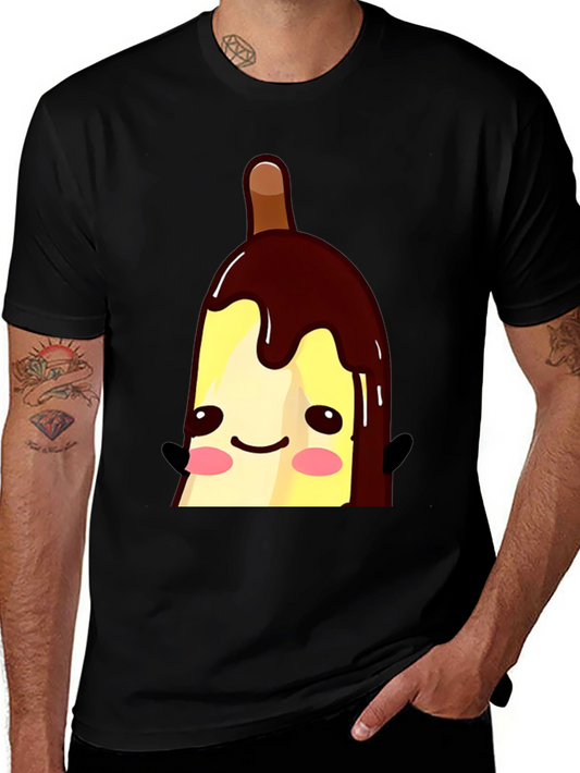 Cute Banana Popsicle Graphic Tee - Black Cotton T-Shirt