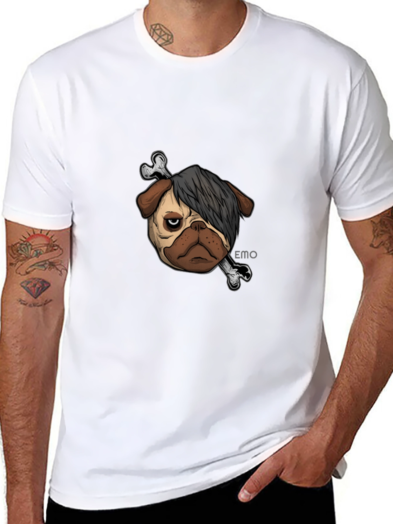 Emo Pug T-Shirt - Unisex Black Cotton Graphic Tee