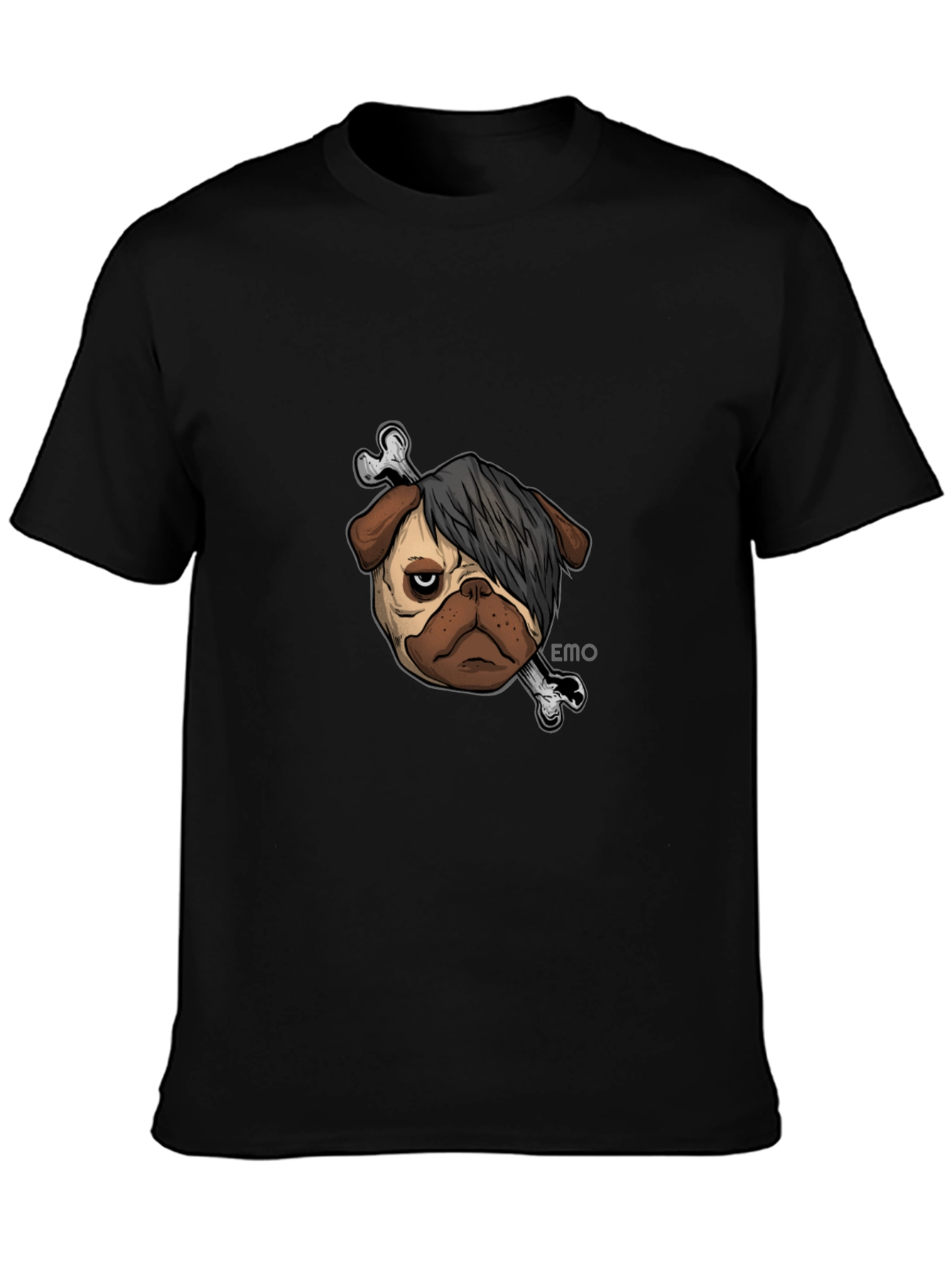 Emo Pug T-Shirt - Unisex Black Cotton Graphic Tee
