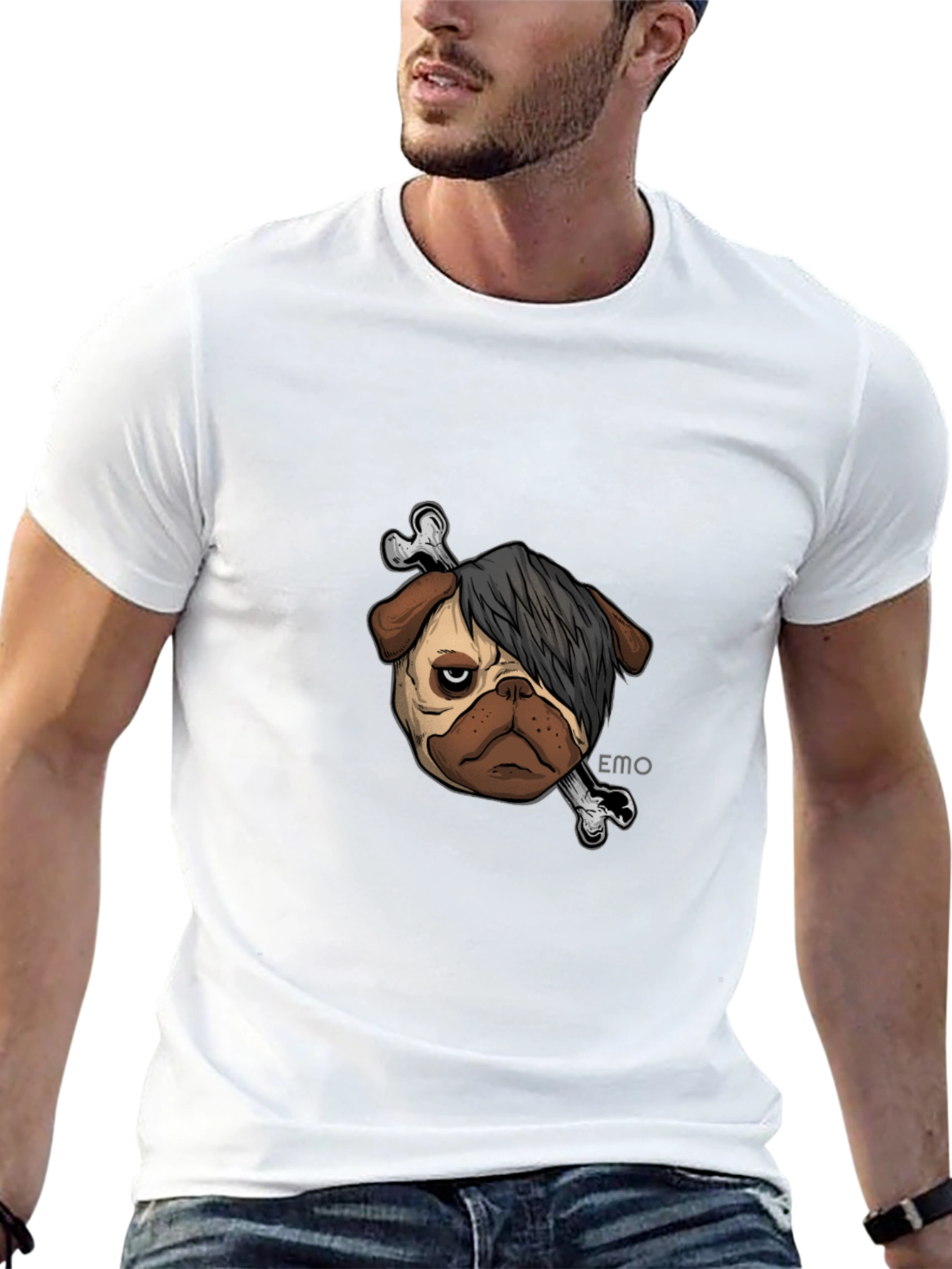 Emo Pug T-Shirt - Unisex Black Cotton Graphic Tee