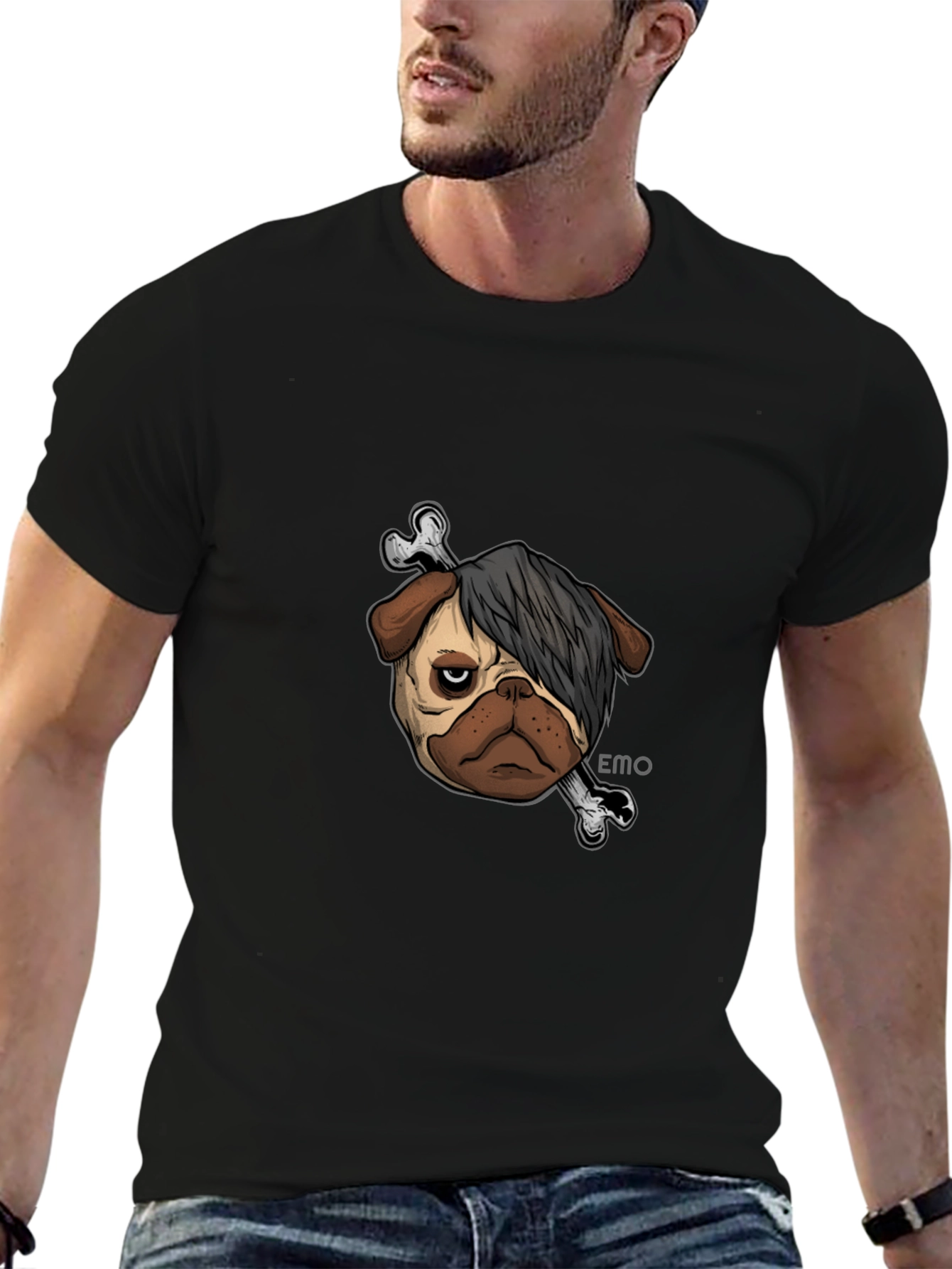 Emo Pug T-Shirt - Unisex Black Cotton Graphic Tee