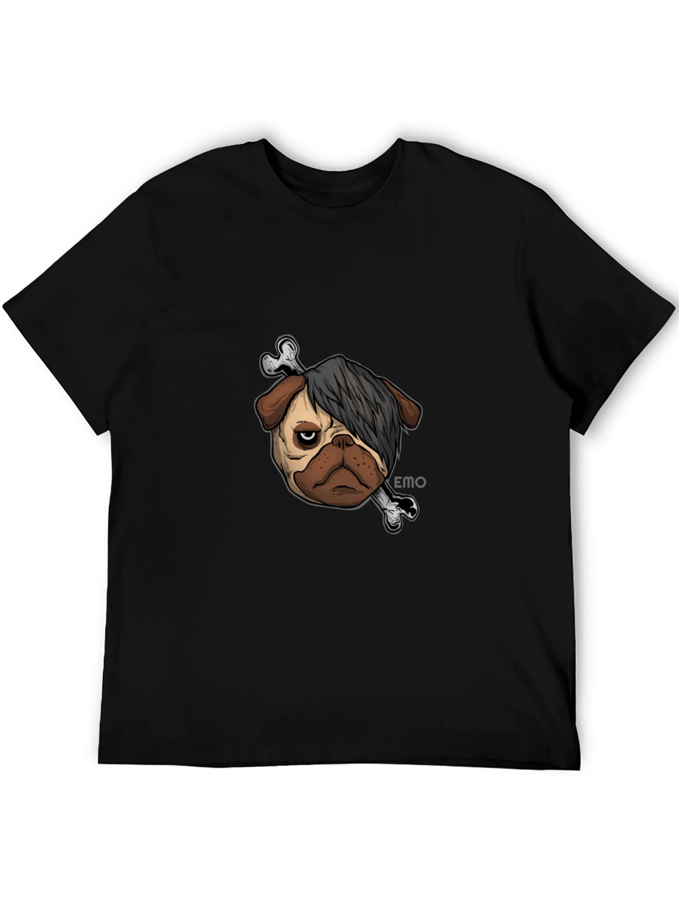 Emo Pug T-Shirt - Unisex Black Cotton Graphic Tee