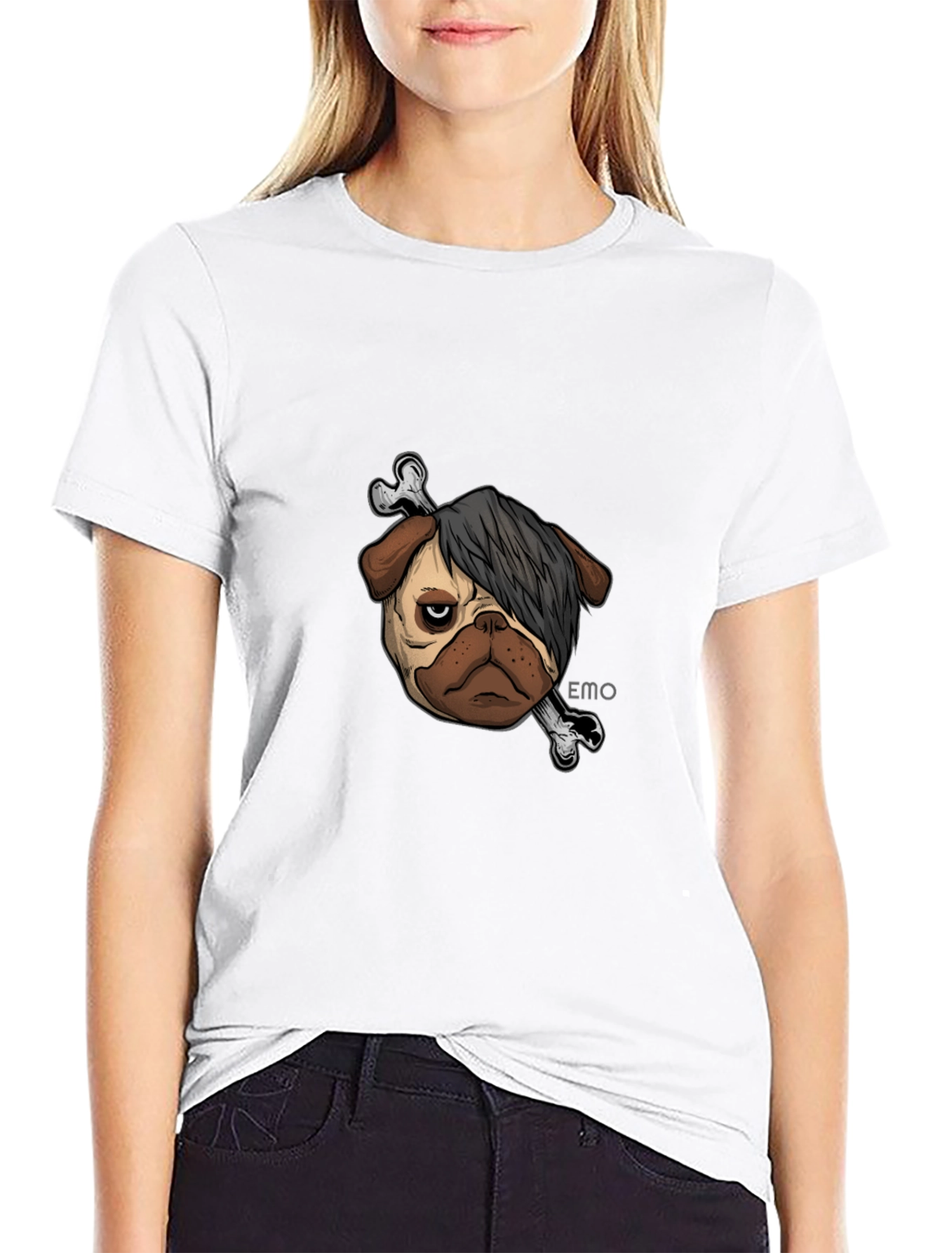 Emo Pug T-Shirt - Unisex Black Cotton Graphic Tee
