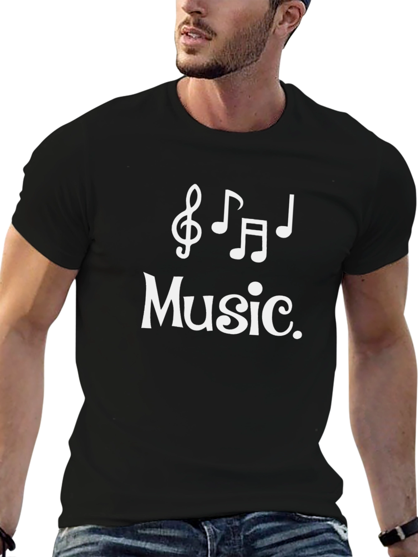 Music Notes Graphic Tee - Black Cotton T-Shirt