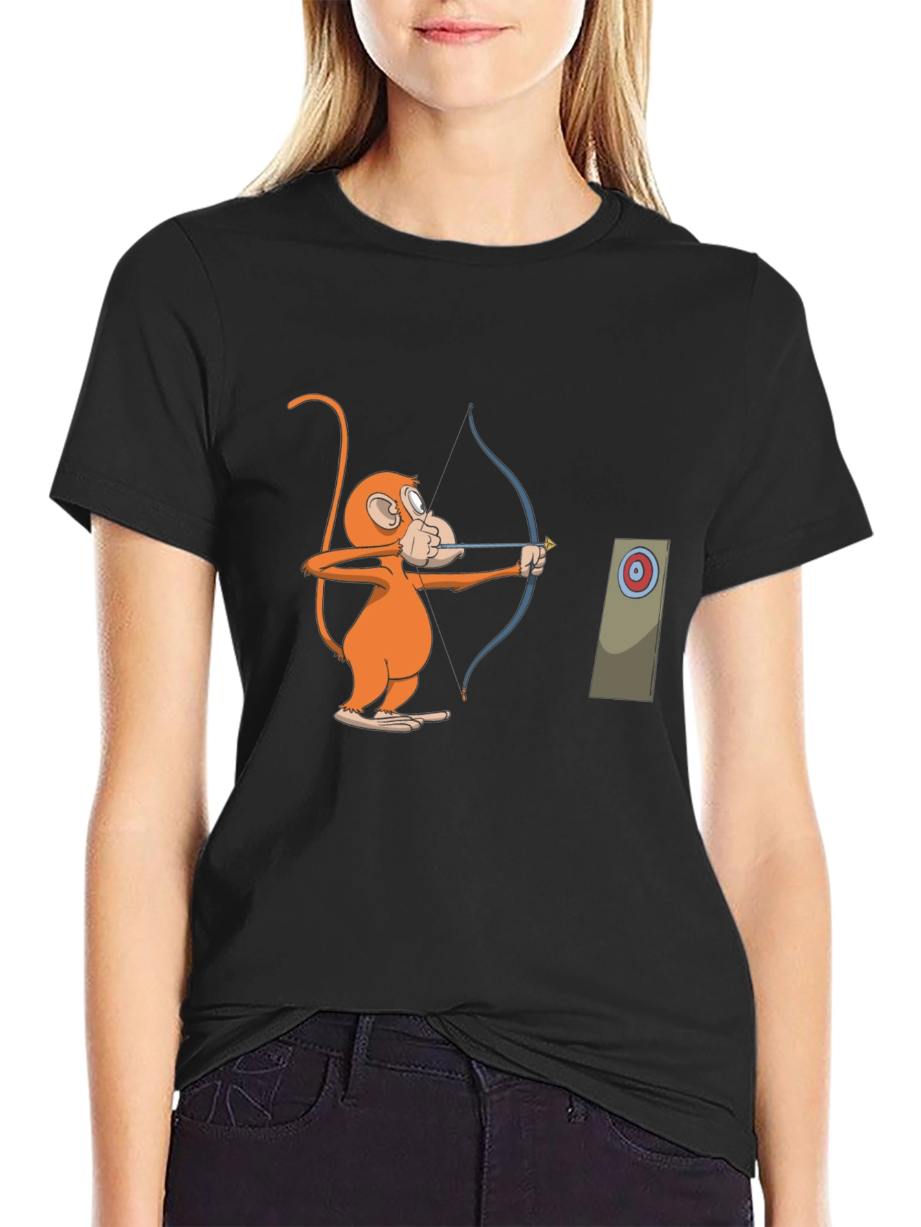 Monkey Archer Graphic Tee - Black Cotton T-Shirt