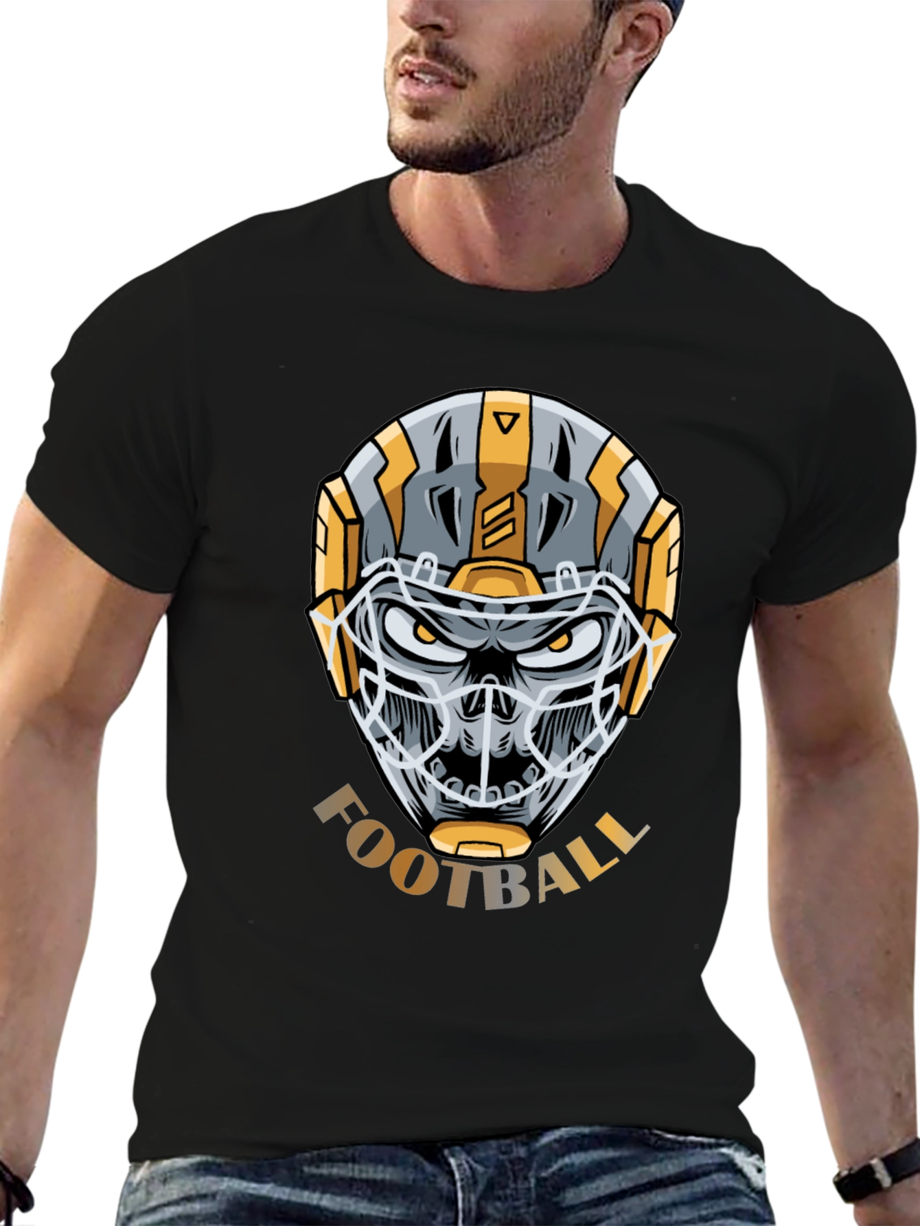 Skull Football Helmet Graphic T-Shirt