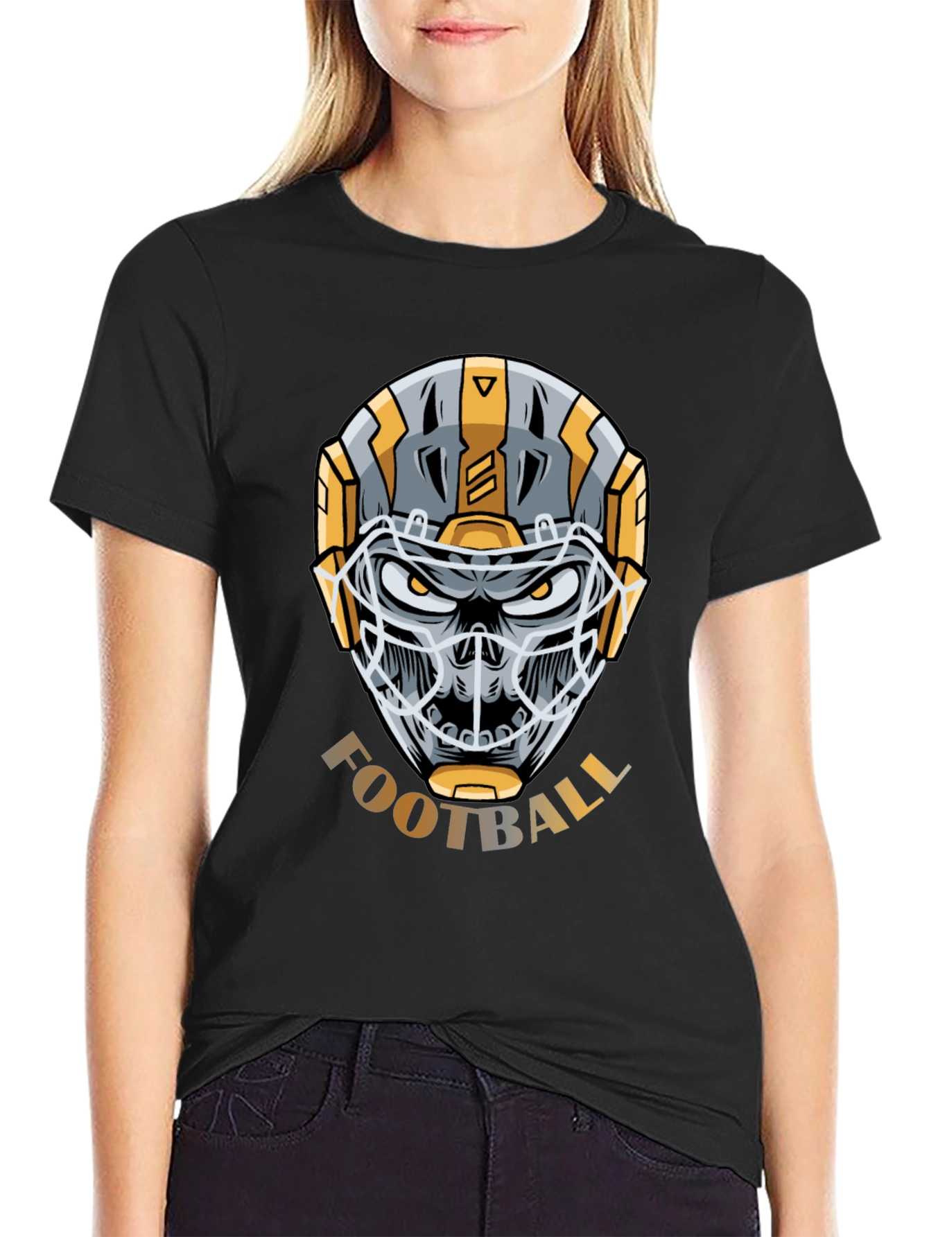 Skull Football Helmet Graphic T-Shirt
