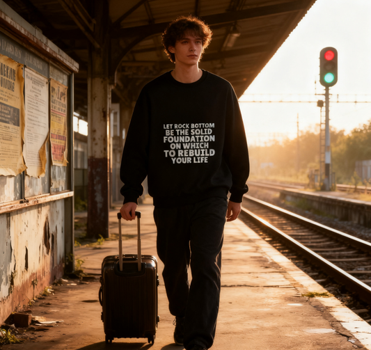 Playful "Rock Bottom As Foundation" Motivational Graphic Sweatshirt