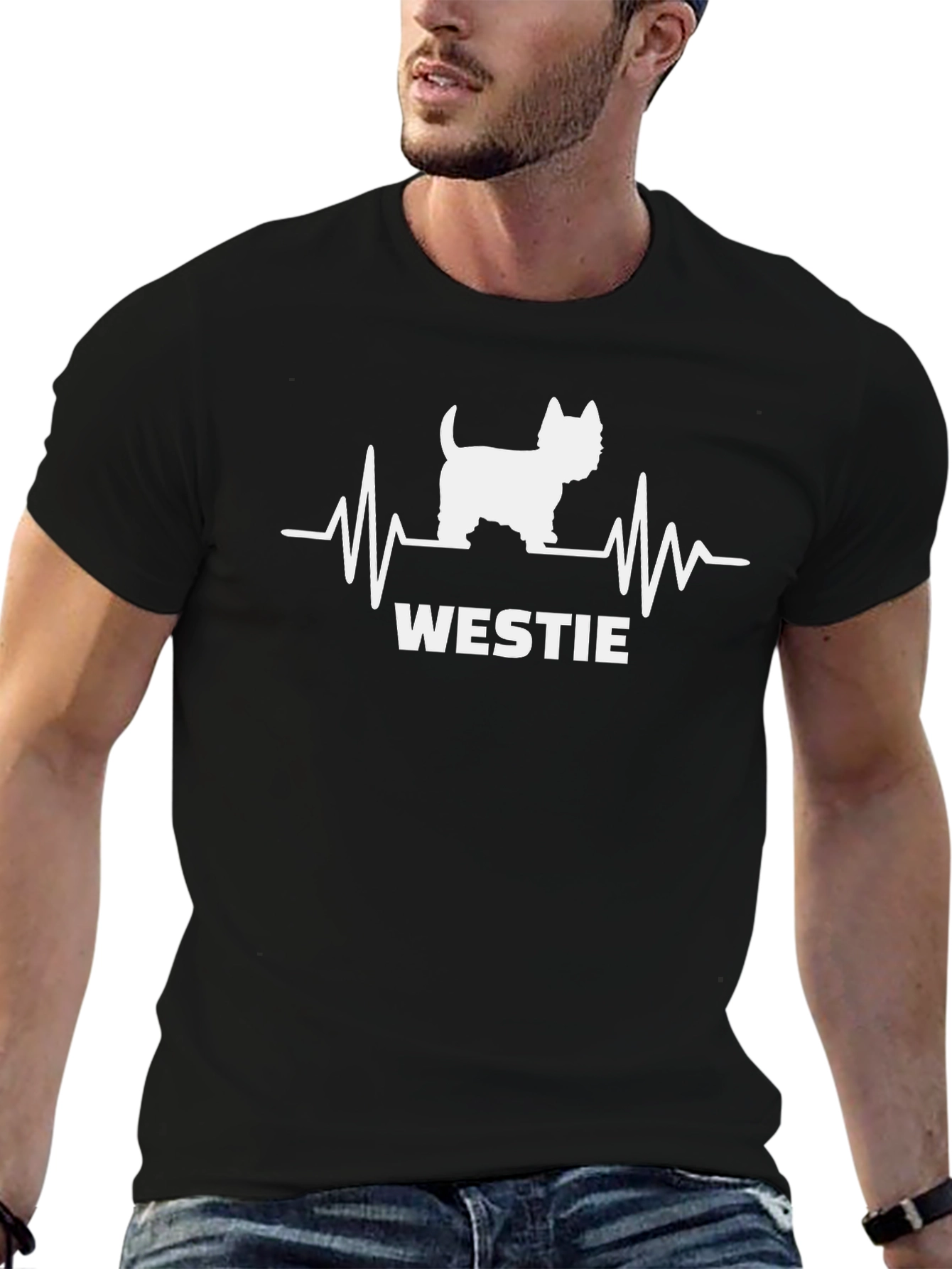 Westie Dog Heartbeat T-Shirt - Unisex Black Tee
