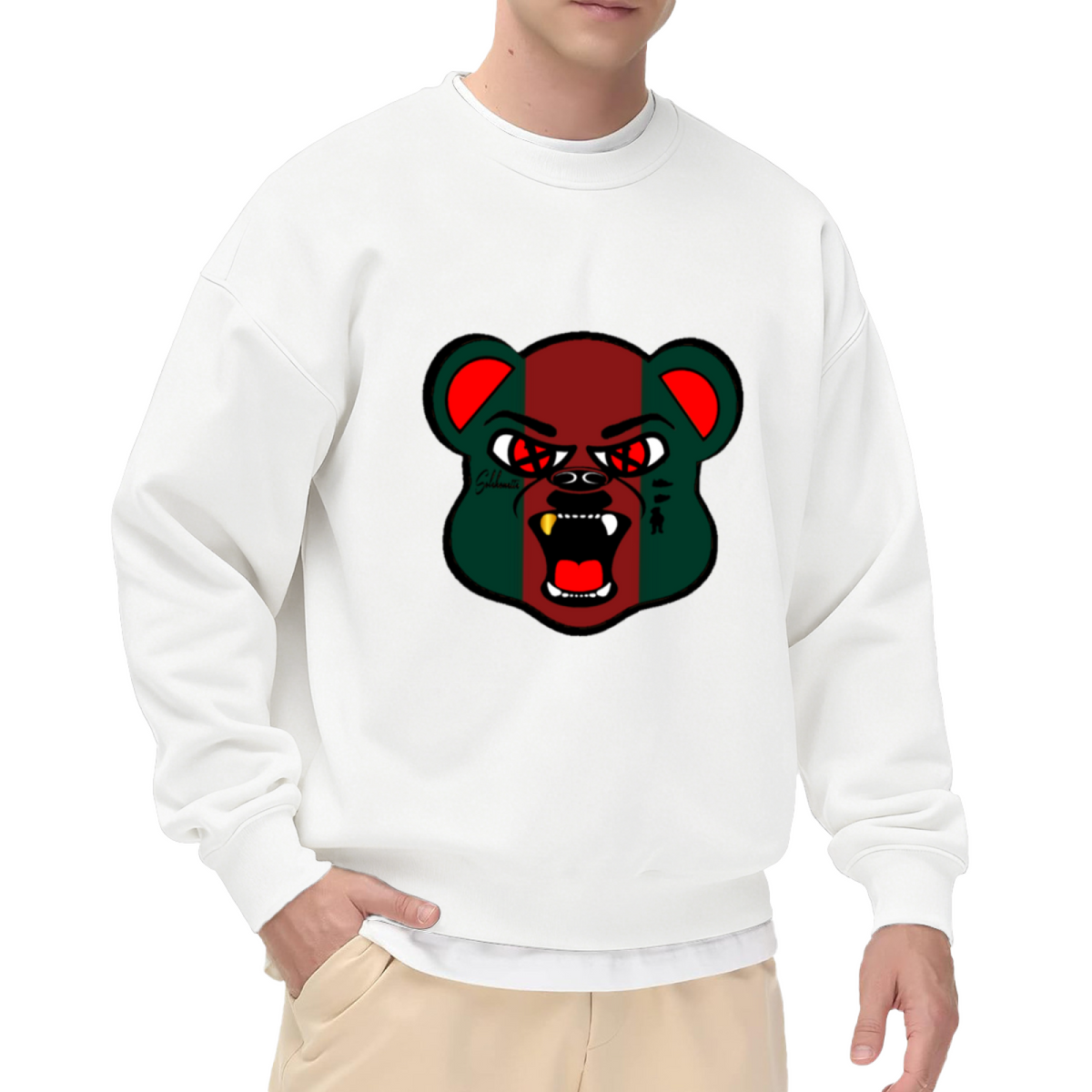 Fierce Bear Head Crewneck Sweatshirt - Aggressive Animal Face Streetwear Graphic Pullover