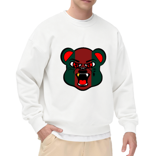 Fierce Bear Head Crewneck Sweatshirt - Aggressive Animal Face Streetwear Graphic Pullover