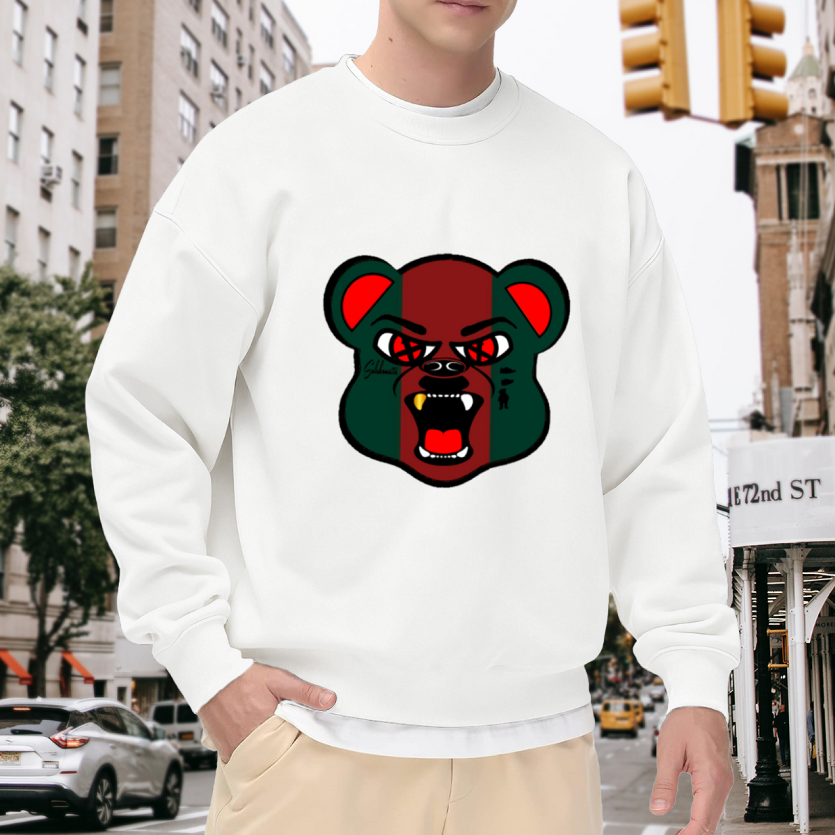 Fierce Bear Head Crewneck Sweatshirt - Aggressive Animal Face Streetwear Graphic Pullover