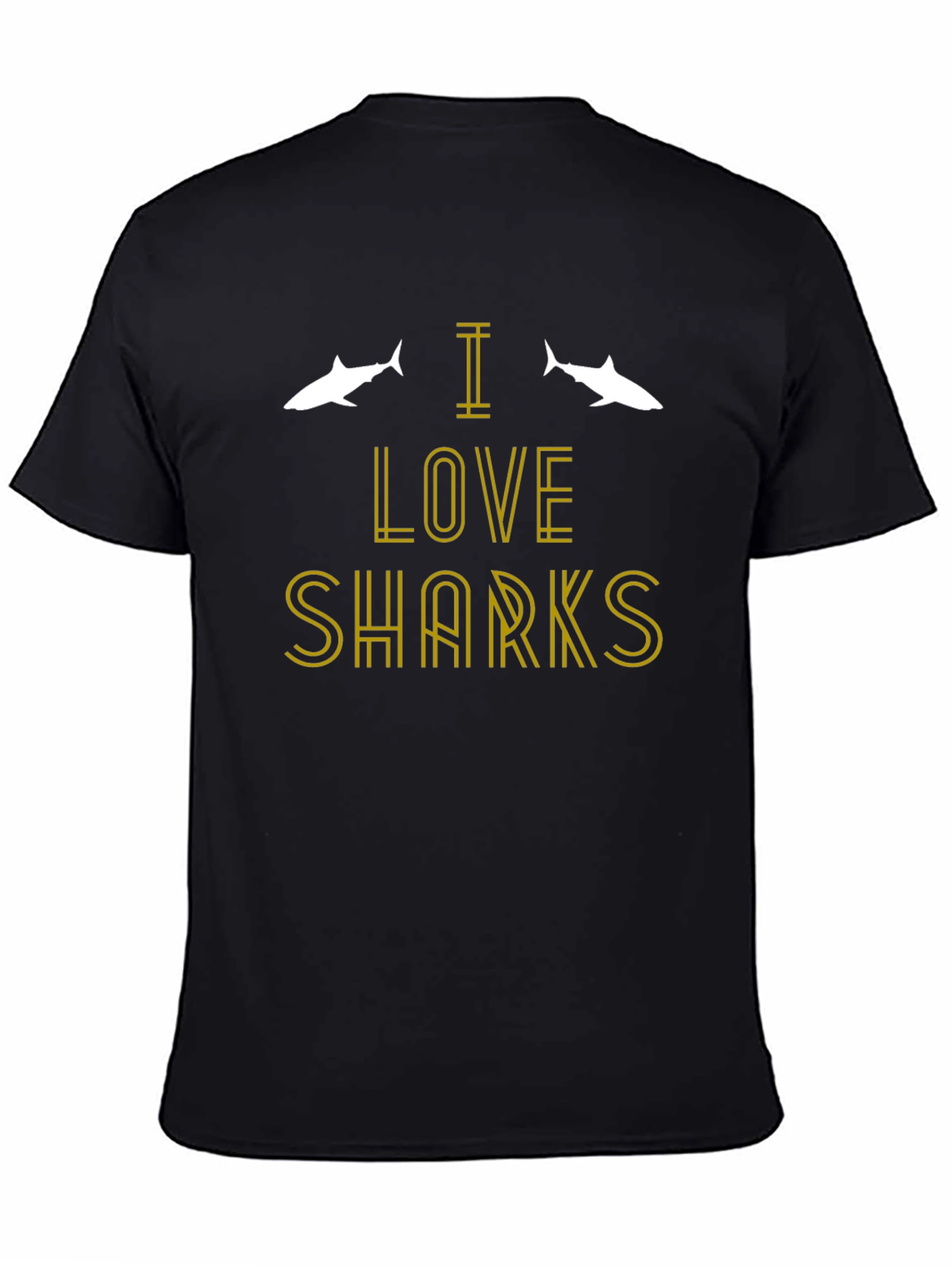 I Love Sharks T-Shirt -  Black Cotton Tee