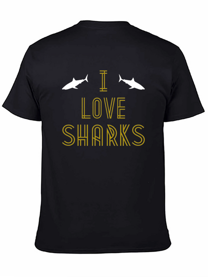I Love Sharks T-Shirt -  Black Cotton Tee