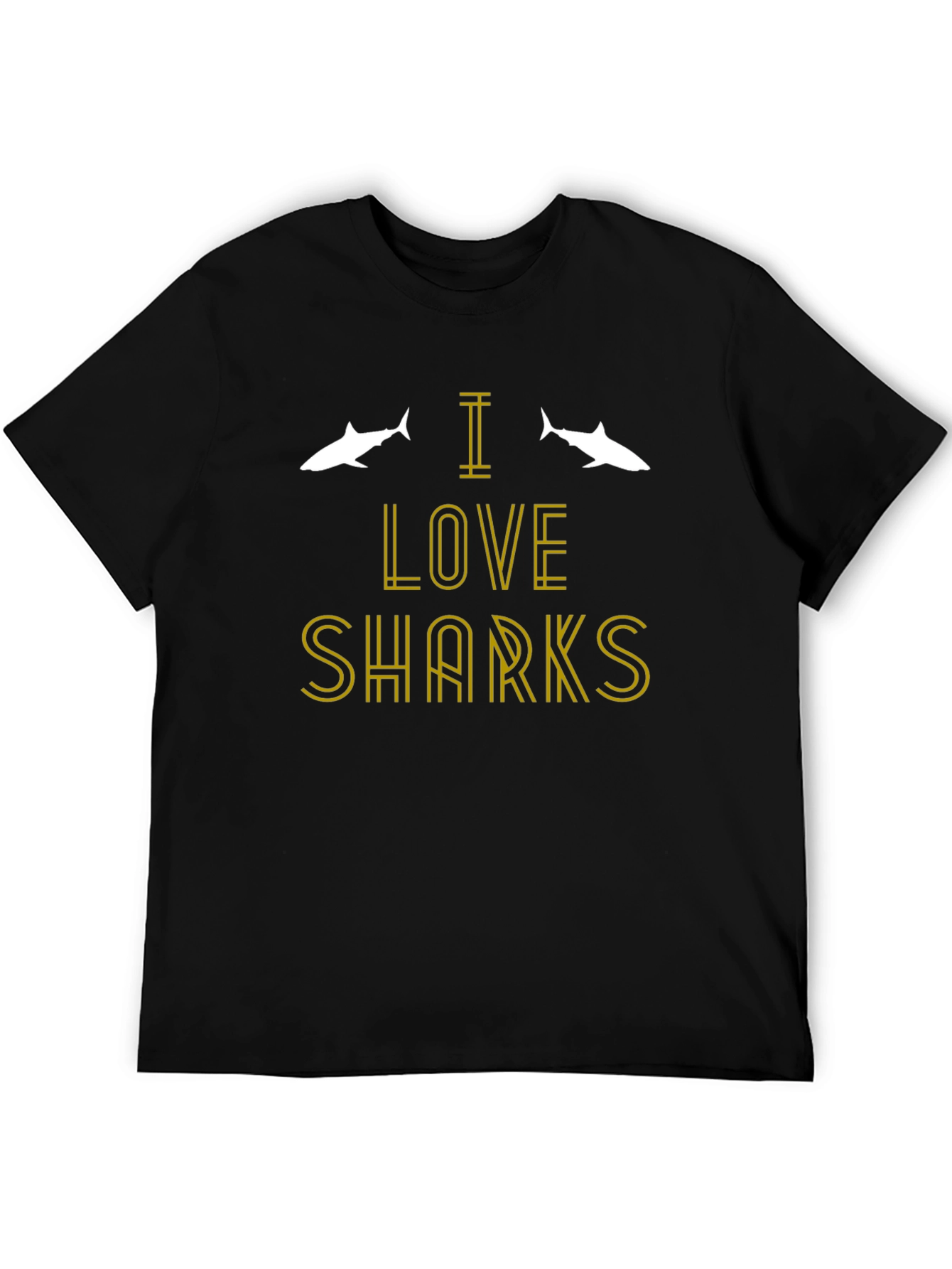 I Love Sharks T-Shirt -  Black Cotton Tee