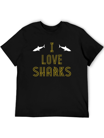 I Love Sharks T-Shirt -  Black Cotton Tee