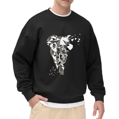 Low Poly Geometric Elephant Crewneck Sweatshirt - Modern Abstract Animal Art Pullover