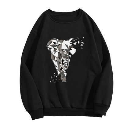 Low Poly Geometric Elephant Crewneck Sweatshirt - Modern Abstract Animal Art Pullover