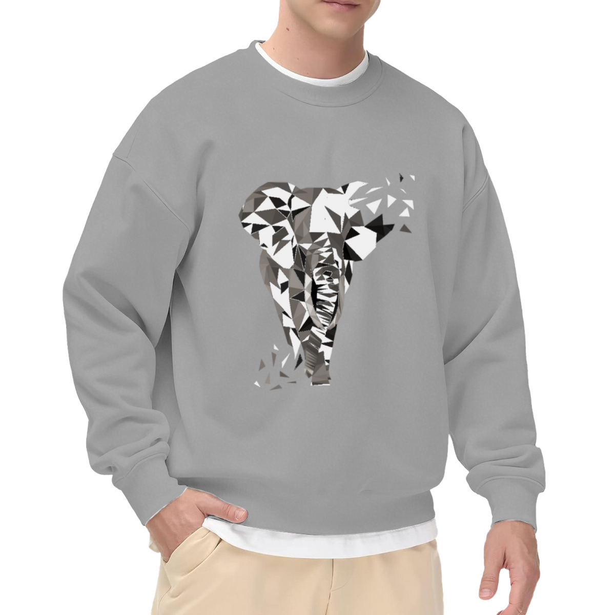 Low Poly Geometric Elephant Crewneck Sweatshirt - Modern Abstract Animal Art Pullover