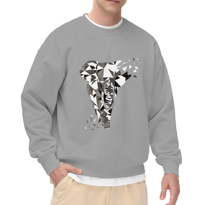 Low Poly Geometric Elephant Crewneck Sweatshirt - Modern Abstract Animal Art Pullover
