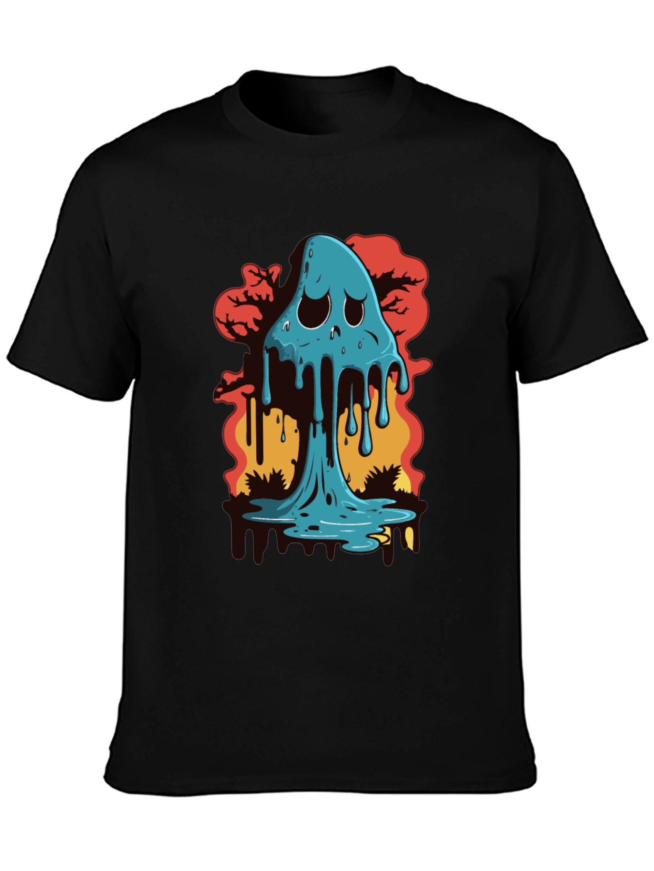 Melty Ghost Graphic Black T-Shirt