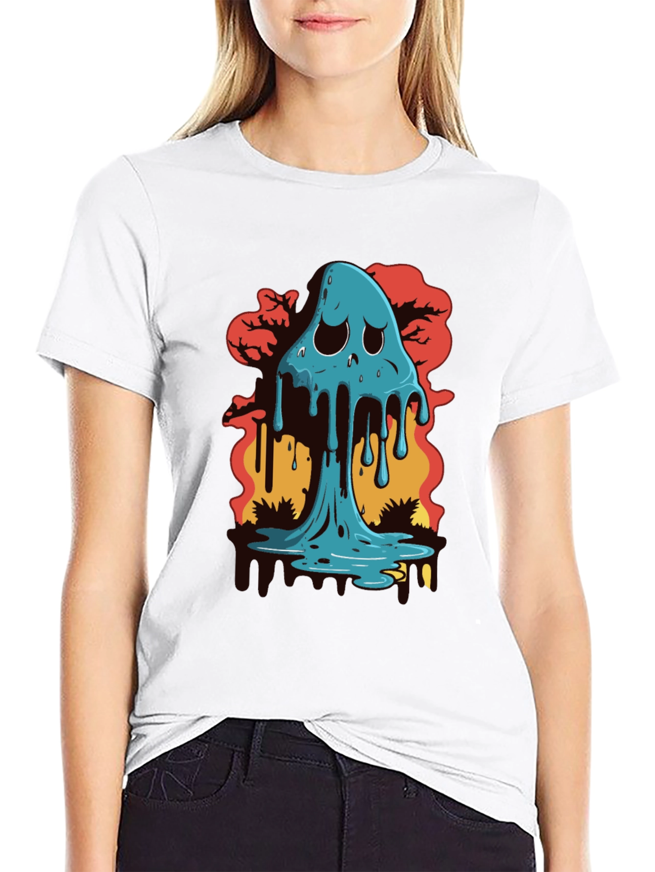 Melty Ghost Graphic Black T-Shirt