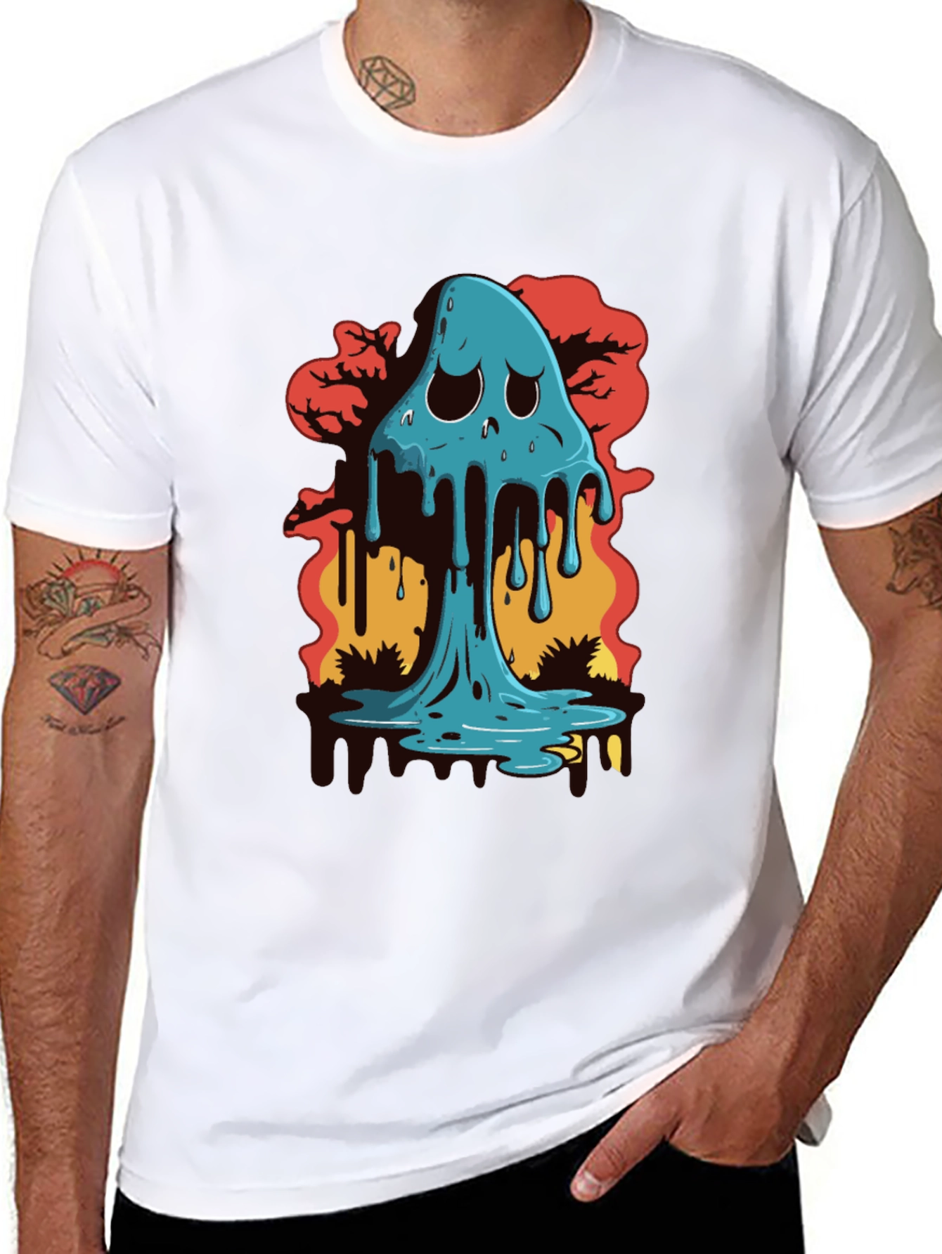 Melty Ghost Graphic Black T-Shirt