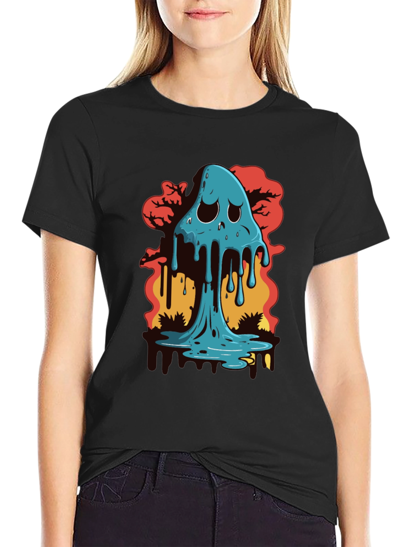 Melty Ghost Graphic Black T-Shirt