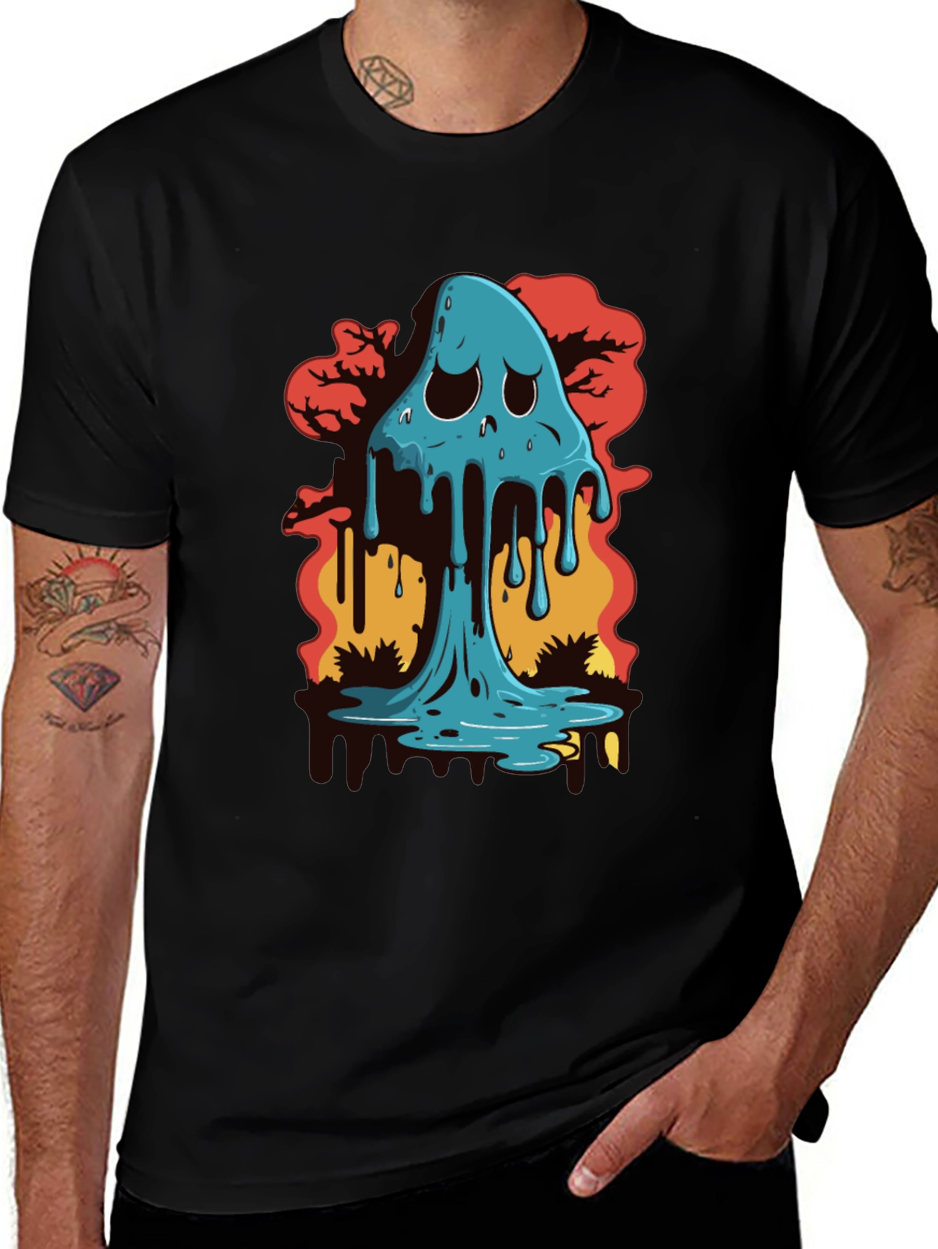 Melty Ghost Graphic Black T-Shirt