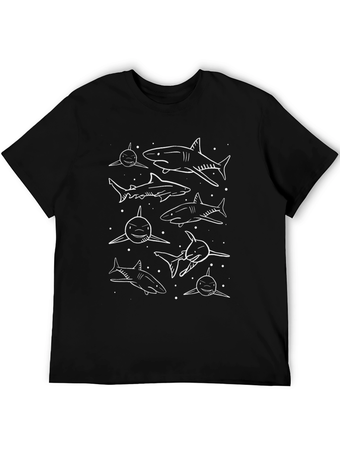 Shark Print T-Shirt - Black Cotton Tee