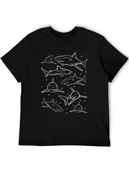 Shark Print T-Shirt - Black Cotton Tee