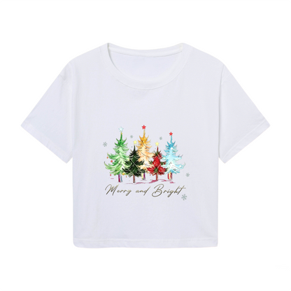 Merry And Bright Watercolor Christmas Tree Festive Crop Top