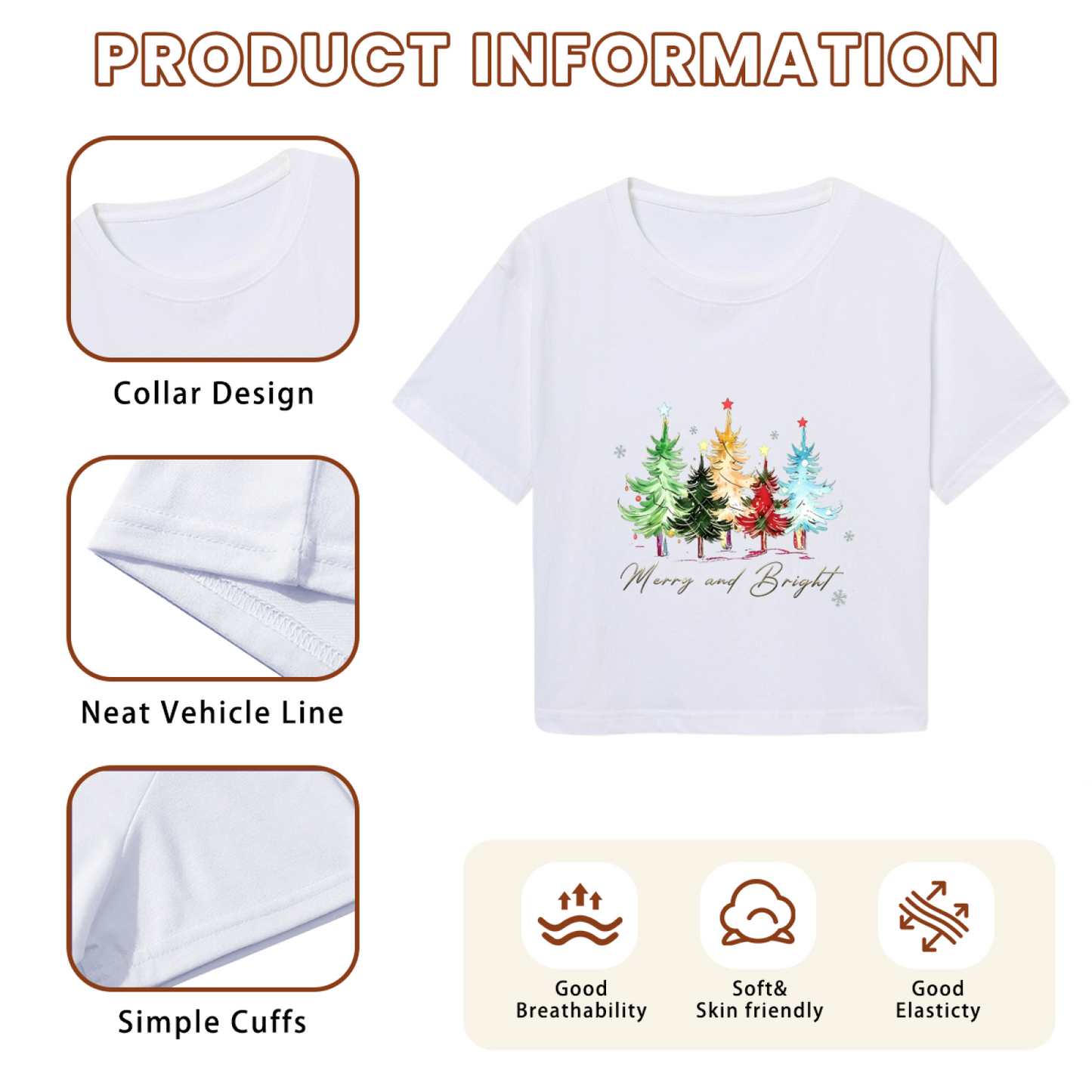 Merry And Bright Watercolor Christmas Tree Festive Crop Top