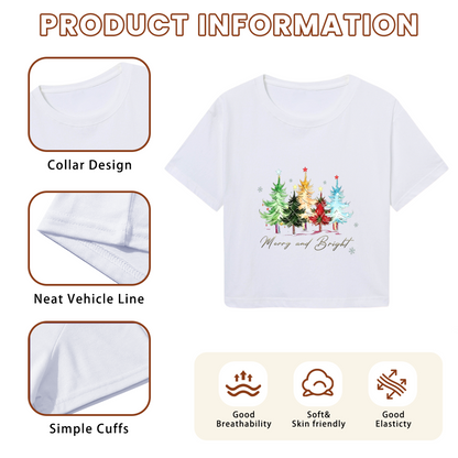 Merry And Bright Watercolor Christmas Tree Festive Crop Top