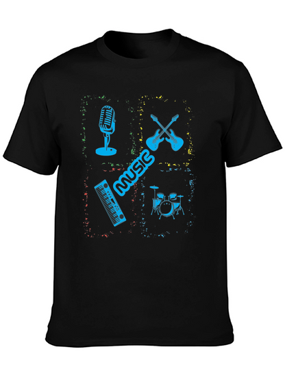 Music Instrument Graphic Print Mens Black T-Shirt