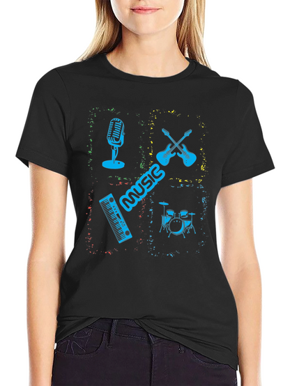 Music Instrument Graphic Print Mens Black T-Shirt