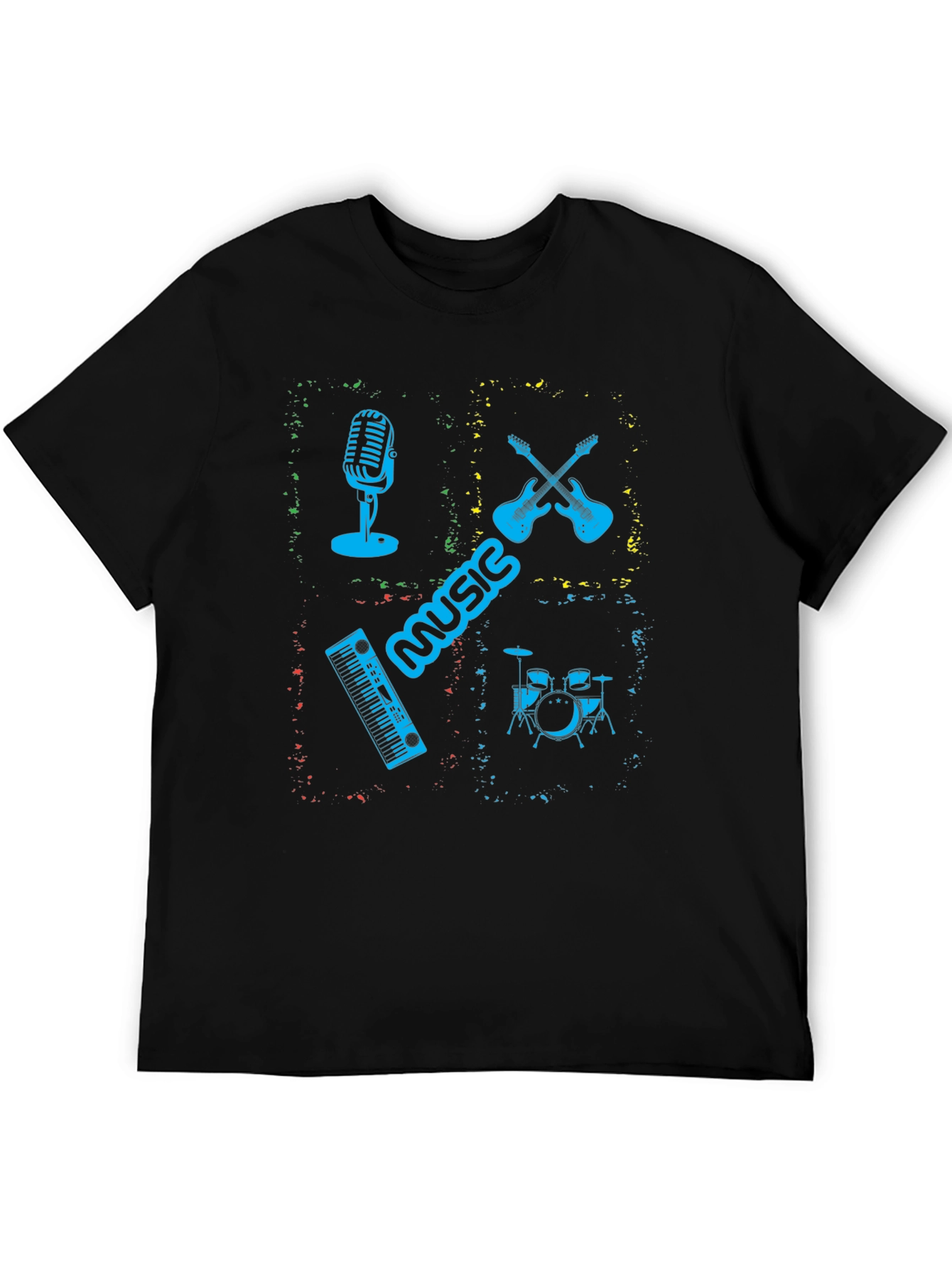Music Instrument Graphic Print Mens Black T-Shirt