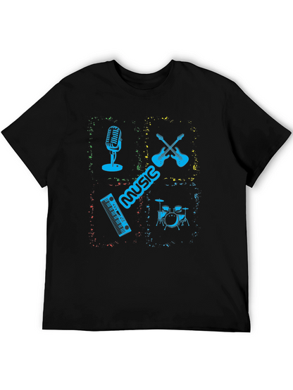 Music Instrument Graphic Print Mens Black T-Shirt