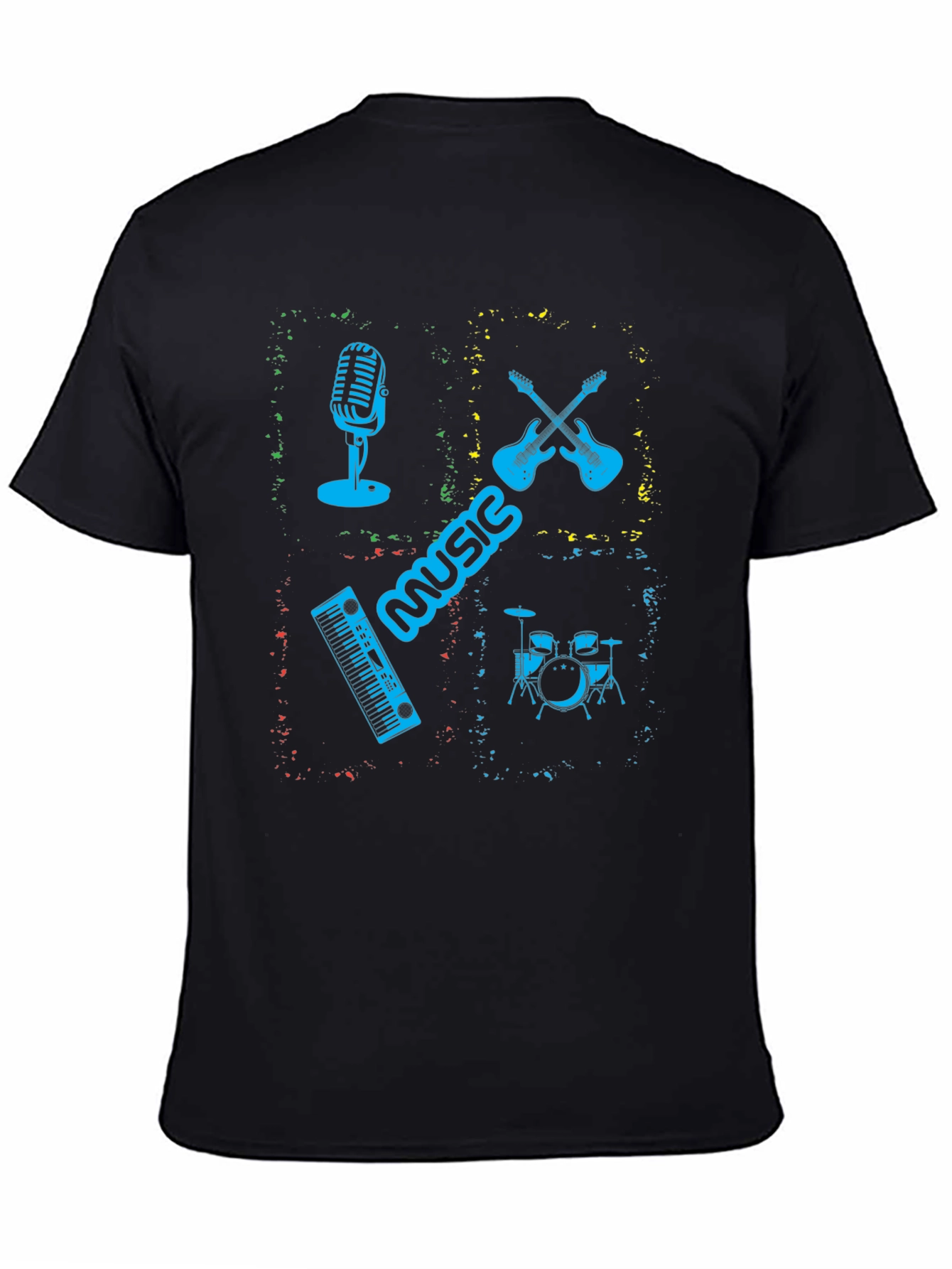 Music Instrument Graphic Print Mens Black T-Shirt