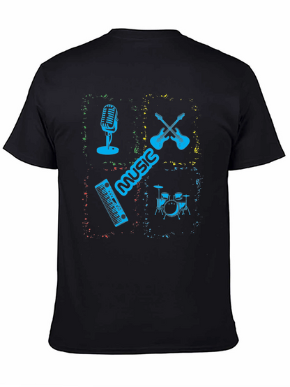 Music Instrument Graphic Print Mens Black T-Shirt