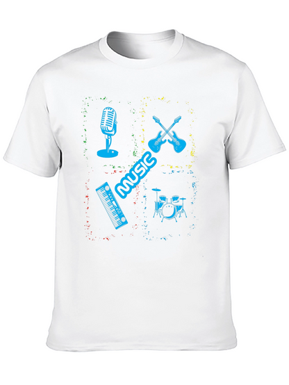 Music Instrument Graphic Print Mens Black T-Shirt