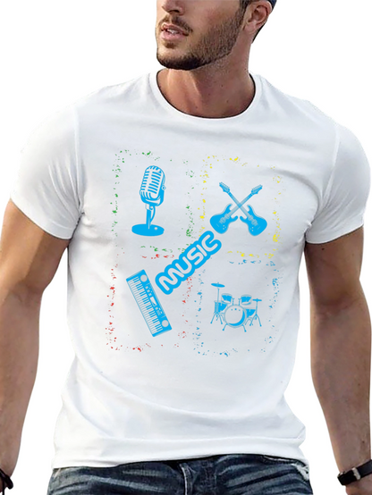 Music Instrument Graphic Print Mens Black T-Shirt