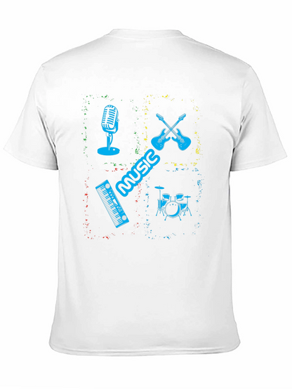 Music Instrument Graphic Print Mens Black T-Shirt