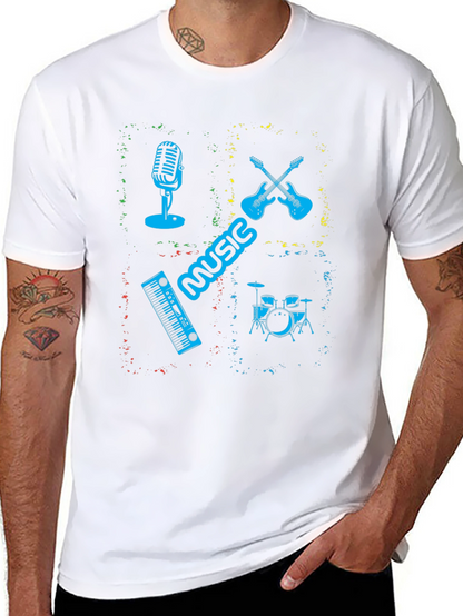 Music Instrument Graphic Print Mens Black T-Shirt